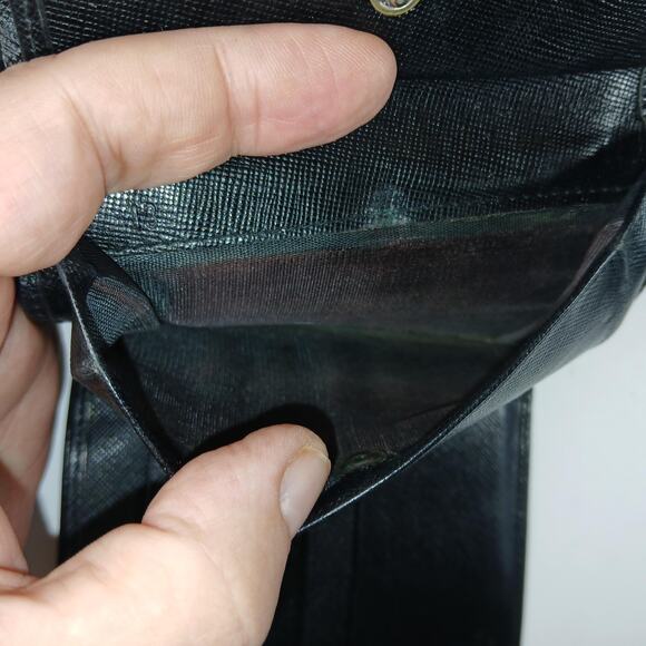 Authentic Prada Saffiano Leather Triangle Logo Trifold Black Wallet - Picture 10 of 16